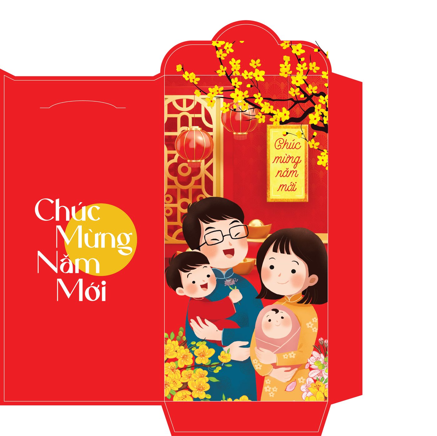 Bao lì xì tết - Gia đình chúc mừng năm mới bé sơ sinh