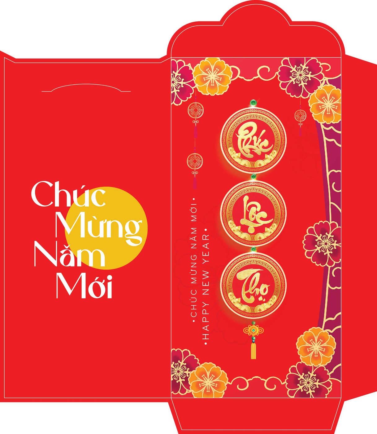 Bao lì xì tết - Phúc Lộc Thọ hoa cúc vàng
