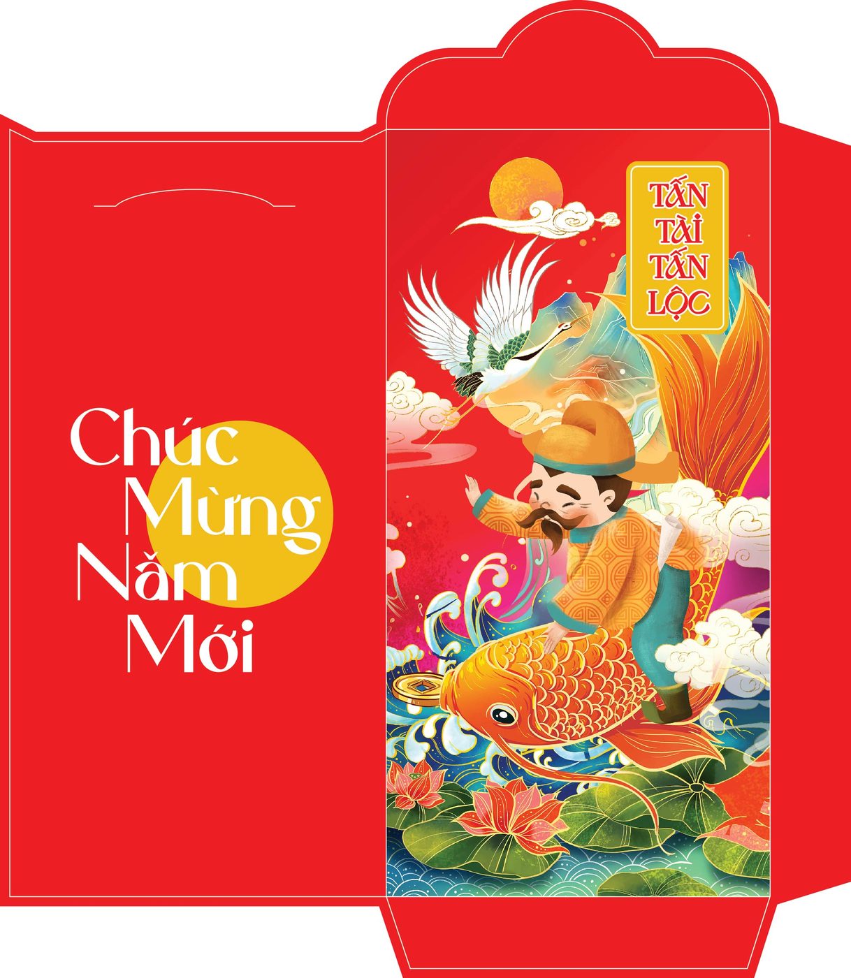 Bao lì xì tết - Tấn tài tấn lộc thần tài cưỡi cá chép