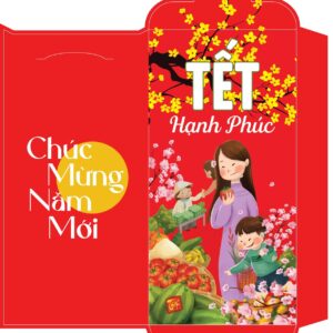 Bao lì xì tết - Tết hạnh phúc mẹ con đi chợ hoa mai