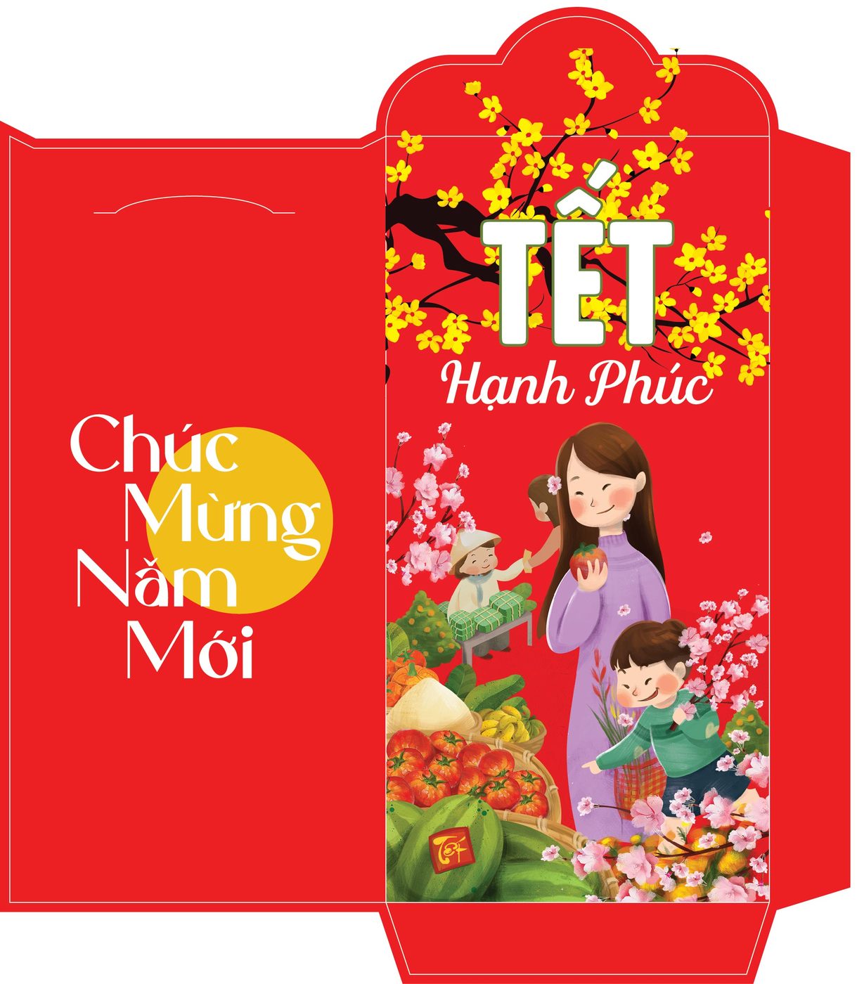 Bao lì xì tết - Tết hạnh phúc mẹ con đi chợ hoa mai
