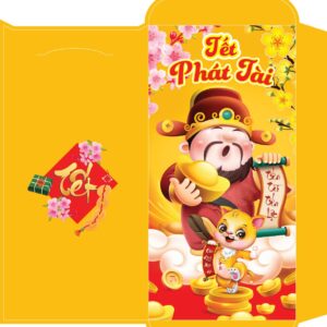 Bao lì xì tết - Tết phát tài thần tài mèo vàng