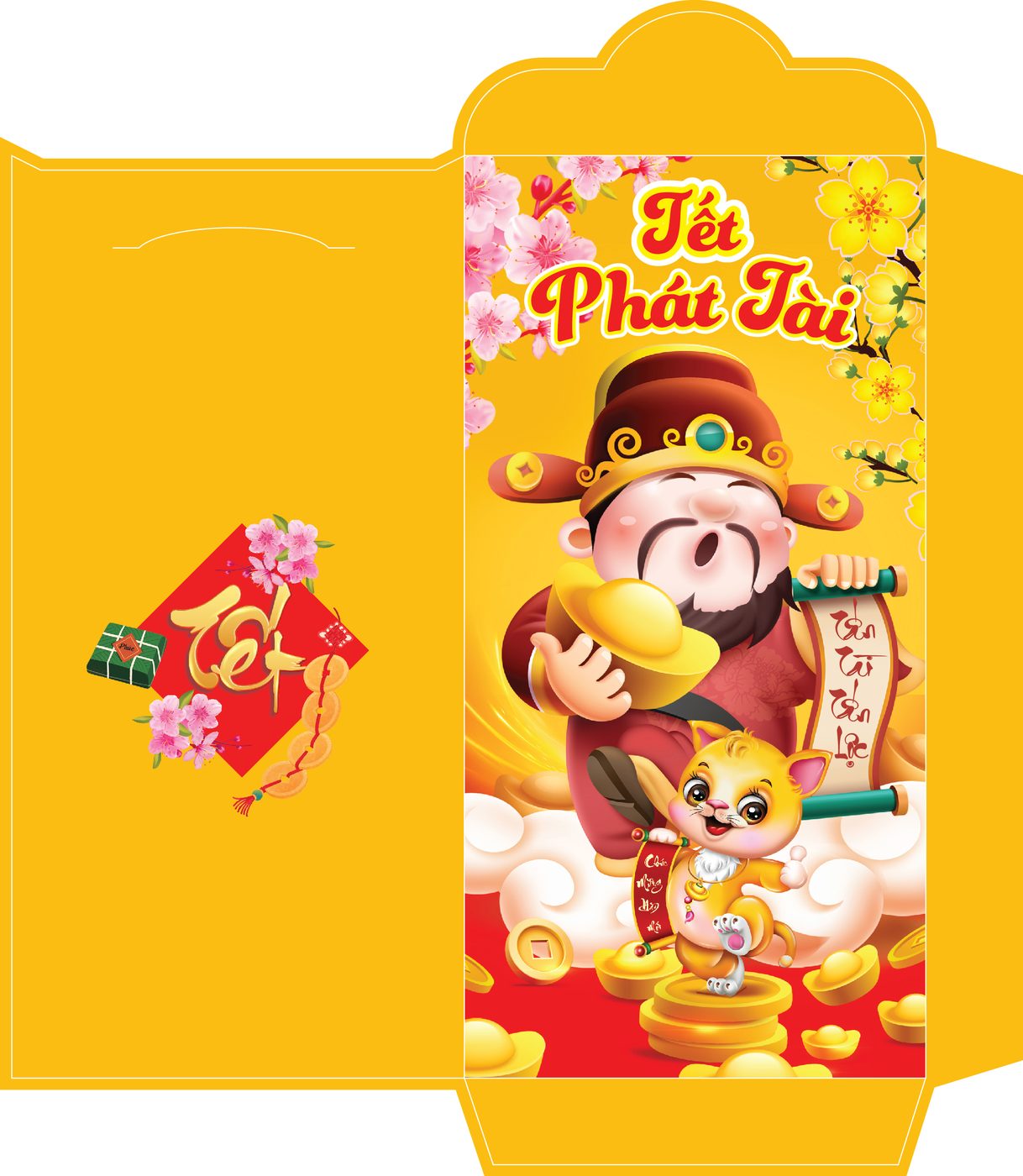 Bao lì xì tết - Tết phát tài thần tài mèo vàng