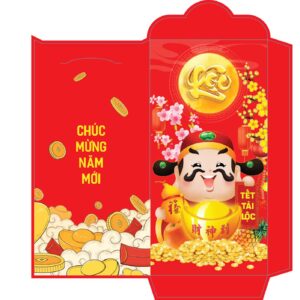 Bao lì xì tết - Tết tài lộc thần tài chibi đồng vàng