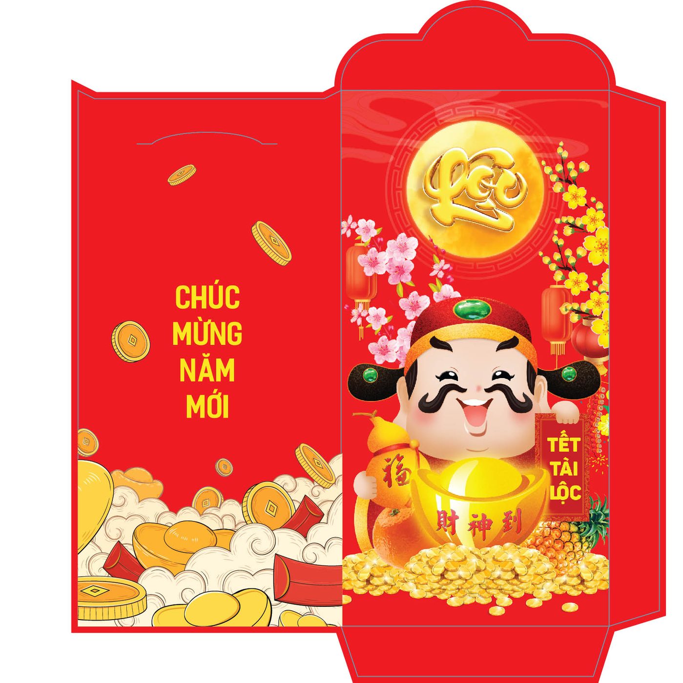 Bao lì xì tết - Tết tài lộc thần tài chibi đồng vàng