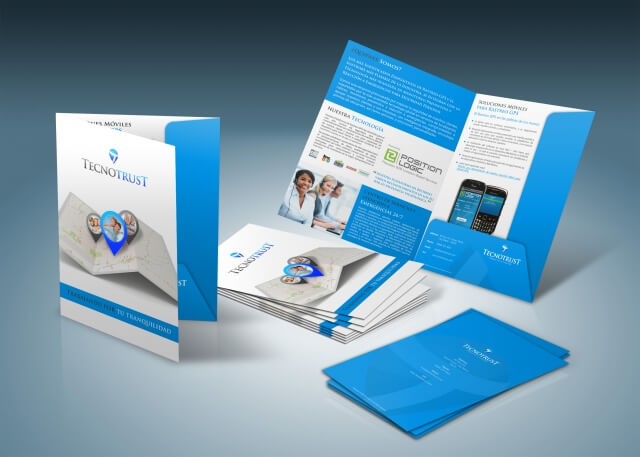 Tờ rơi gấp 3 công ty công nghệ xanh dương 12456
