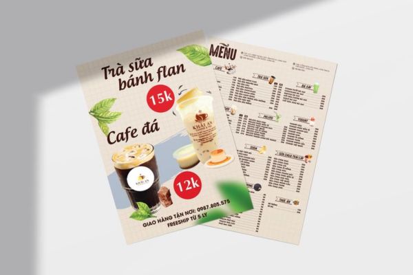 Tờ rơi quán trà sữa cafe menu hai mặt 12457