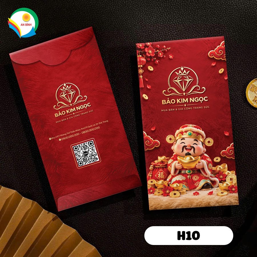 Bao lì xì in logo thương hiệu mẫu H10 - Thần Tài đỏ