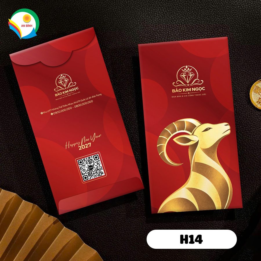 Bao lì xì in logo thương hiệu mẫu H14 - đỏ, dê vàng